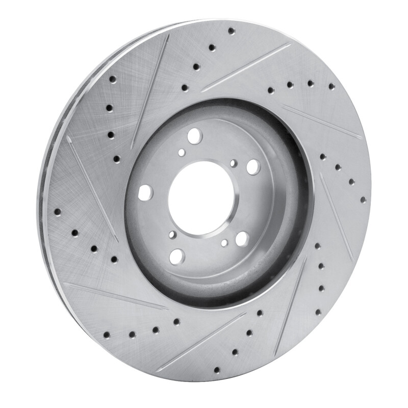 Acura ZDX Brake Rotor (1) - Front Right - R1 Concepts - Drilled & Slotted - Silver - `07-`20